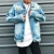 Import 2019 fashion wholesale flame print design raw hem hip hop american jeans zipper male custom ripped denim mens jackets men 2017 from China