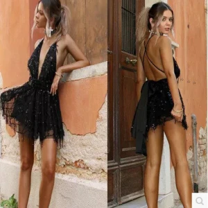 2020 European and American sexy backless sequin evening dress