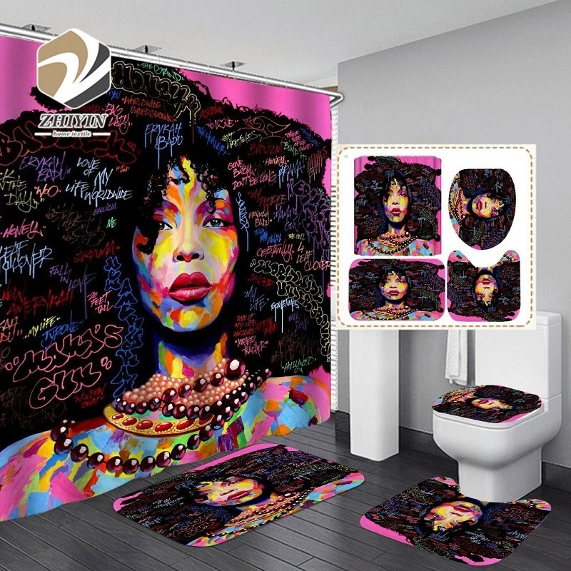2020 new arrivals 100 polyester black girl 3d shower curtain bathroom