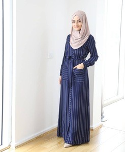2020 New fashion striped Dubai muslim abaya dress turkey kaftan islamic clothing