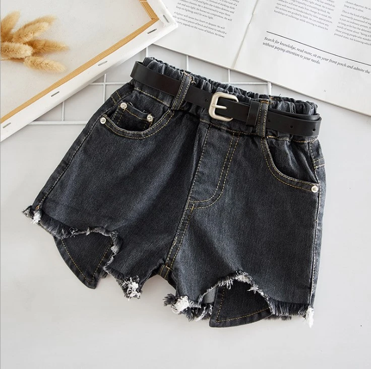 2020 Summer Fashion Children Girl Washed Jean Shorts with Belt for 2-9T