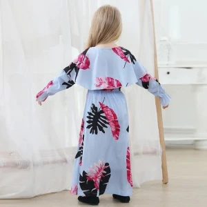 2023 New beauty Hot Selling Customizable satin Printed Round Collar smooth Girls  Long Sleeve Dress daily wear