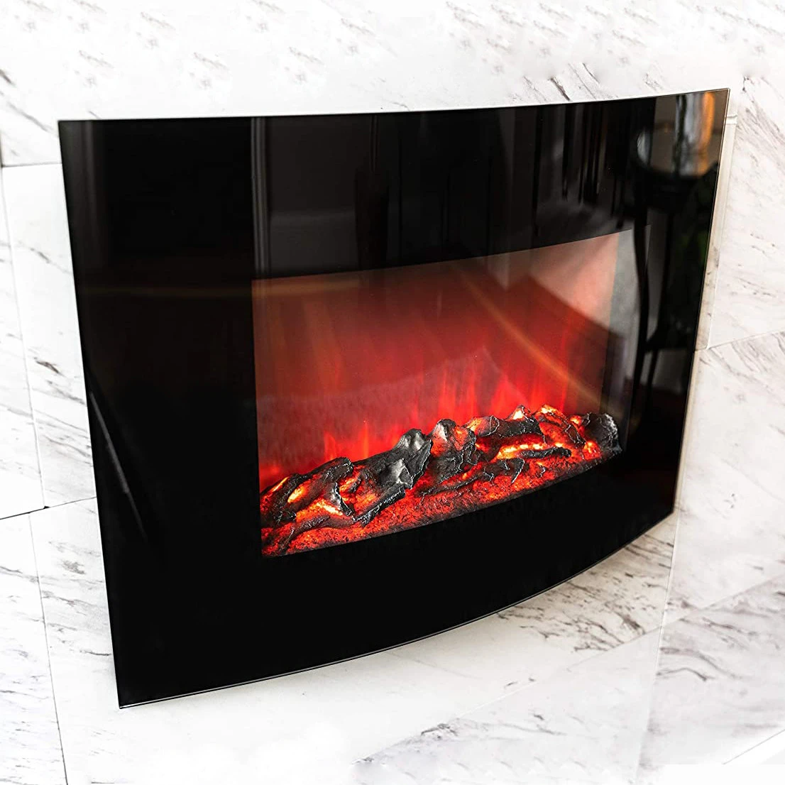 26-inch Wall Mount LED Electric Fireplace with Timer - 3-D Logs and Fire Effect