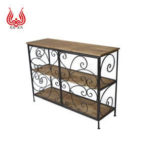 3 Tiers Metal Wire Frame Wooden Console Table Furniture