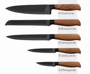 5Pcs Stainless Steel Premium Chef Kitchen Knife Set Bamboo Handle with Wooden Block