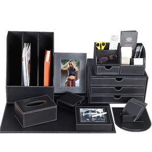 6 in 1 set Office Desk organizer leather stationery desk set