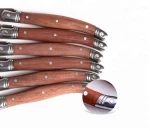 6 Piece Olive Wood Steak Knife Set Sharp Serrated Blade knives  With Laguiole Style Olive Wood Handles