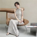 60 New Arrival 2021 fashion product ladies sexy tassel evening dresses elegant sleeveless long shiny formal dresses