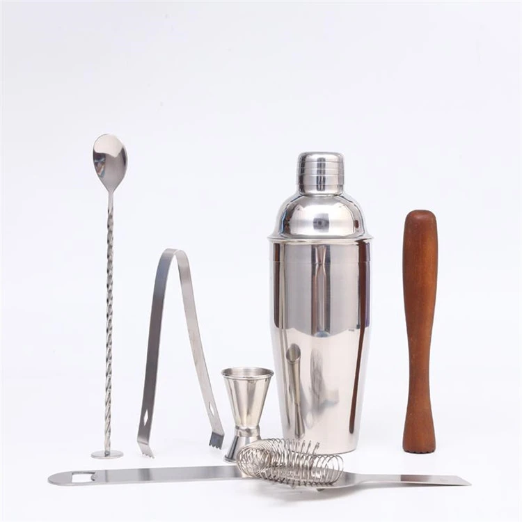 7-piece professional barman set stainless steel cocktail shaker accessories set with black leather bag