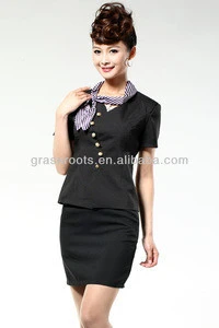 Airline uniform waitress clothes customized Solid Color Stewardess Uniform sets two piece tops and skirts