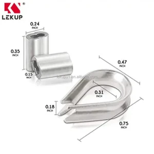 Aluminum Crimping Loop Sleeves and M2 Stainless Steel Thimble Combo Aluminum Clip Fittings for 1/16" Wire Rope