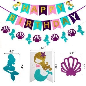 Amazon Hot Sale Mermaid Party Supplies Birthday Decorations Happy Birthday Banners Pom Poms Flowers Balloons