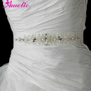 AS28 Fashion pearl and rhinestone Beaded bridal belt sash