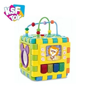 baby early education musical bead maze shapes sorter activity cube toy with light
