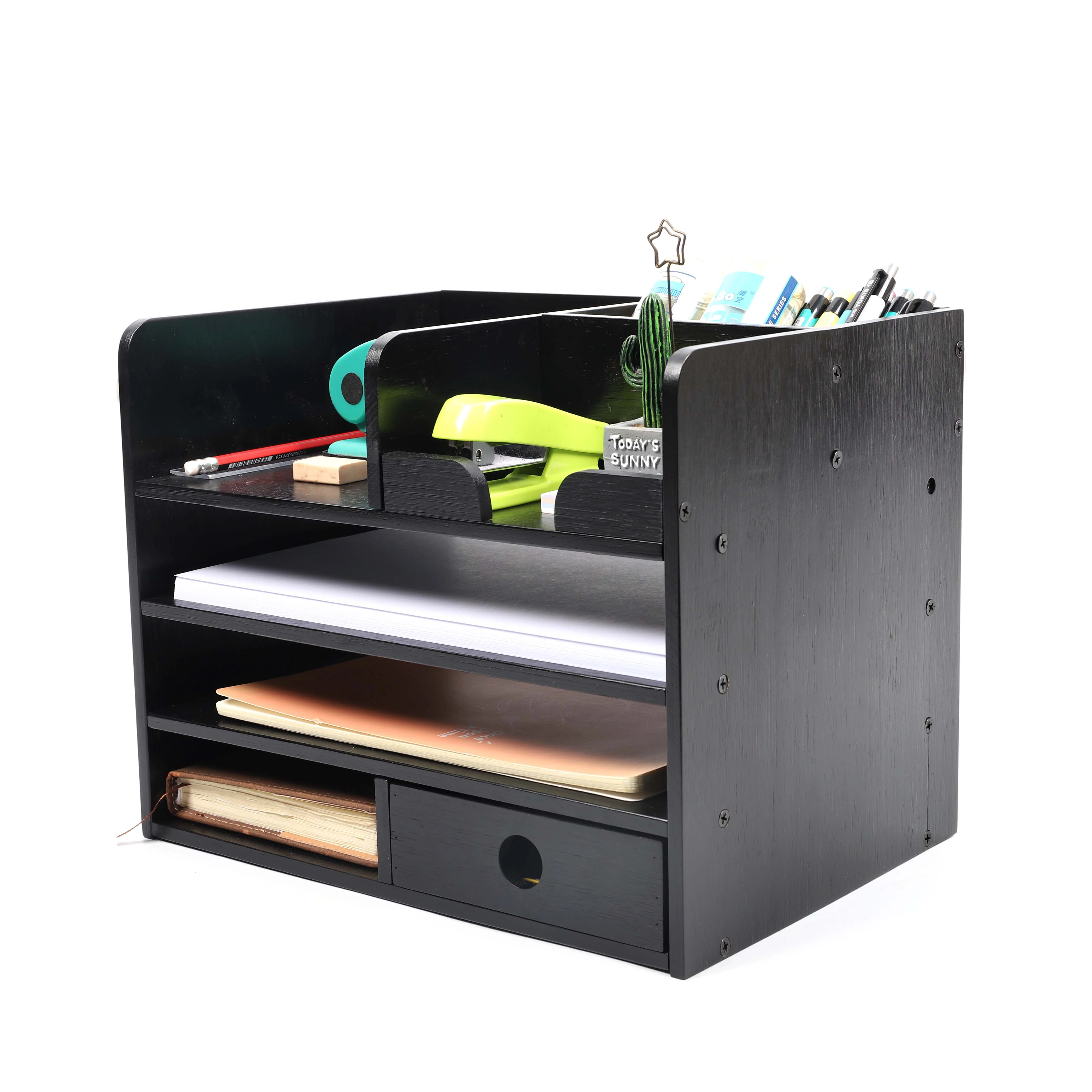 bamboo desk storage  organizer  shelf Wooden Letter Tray for Table Office Desk