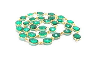Beautiful green quartz oval shape handmade bezel chain