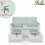 beauty salon wooden base double seats blue pedicure bench foot spa