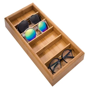 Best selling Modern Bamboo 6-Slot Sunglasses Storage Case Eyewear Display Tray wood glass case