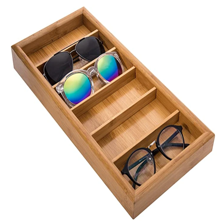 Best selling Modern Bamboo 6-Slot Sunglasses Storage Case Eyewear Display Tray wood glass case
