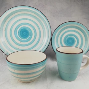 Ceramic Stoneware Color Glazed Hand Painted Dinner Bowl Cup Plates Set Dinnerware Sets