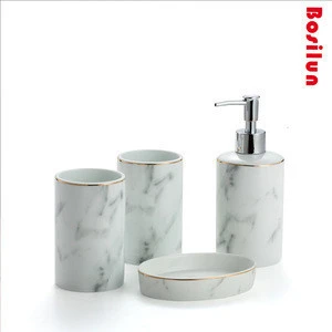 China Manufacturer Marble Pattern Porcelain Ceramic 4 Piece Bathroom Accessory Sets