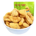 Chinese crab roe flavor OEM crispy nutrition fried coated broad bean  snacks 70g air flation package