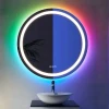 Circular Shatterproof Dimmable LED Bathroom Mirror with RGB Backlit and Front Light