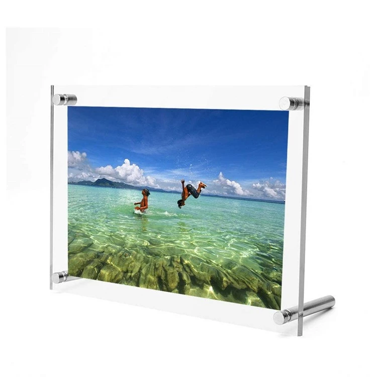 Clear Acrylic A3 Floating Free Standing Desktop Shelf Photo Picture Frame