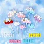 Creative felt mixed color ball birthday cake topper candy color cute fence cake decoration
