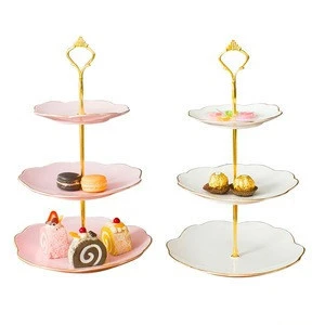 custom 3 tier ceramic wedding dessert fruit snack cupcake cake stand for tea party serving platter