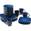 Custom ceramic tableware, two tone square matte black and blue dinnerware set,