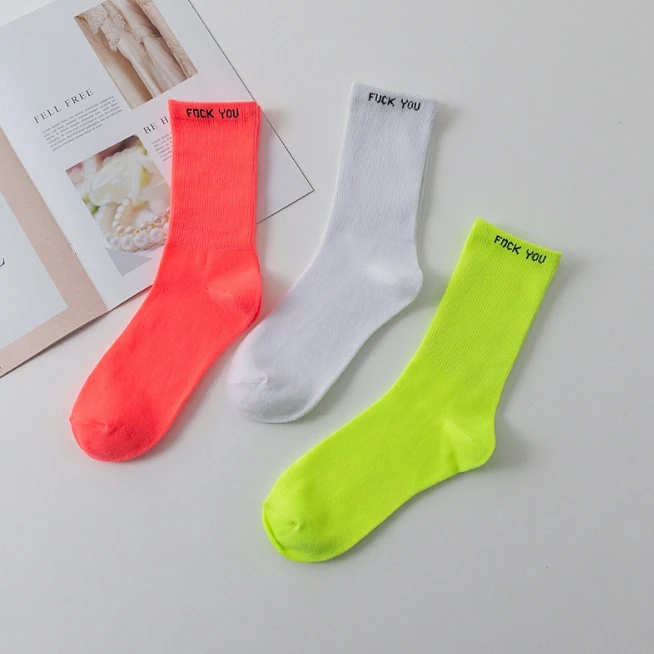 Custom fluorescent color socks original letter Harajuku tube socks basketball sports socks