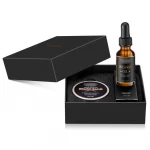 Custom gold hot foil logo black paper drawer boxes Professional mens beard oil packaging box Beard grooming kit custom gift box