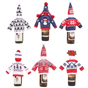 Custom Hot Sale Christmas Gift Party Decor Sweater And Hat Knit Wine Bottle Cover