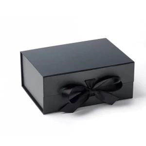 Custom logo bowknot paper cardboard packaging black kraft paper gift bag box designs with magnetic lid