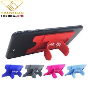 Custom logo silicone holder support mobile cell phone credit card holder