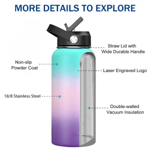 Custom Logo Stainless Steel Insulated Drink Bottle Gym Fitness Wide Mouth Durable Protein Shaker Gym Bottle Water Bottle