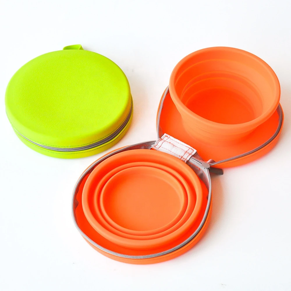 Custom Silicone Pet Travel Feeding+Supplies Collapsible Double Dog Food Bowls Animal Feeders