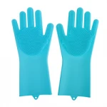 Custom Wholesale Reusable Eco-friendly Stock Silicone Blue Dish Scrubbing Cleaning Gloves
