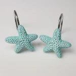 Customizable Any Design Sea Theme Blue Resin Starfish Window Shower Curtain Rings Hook