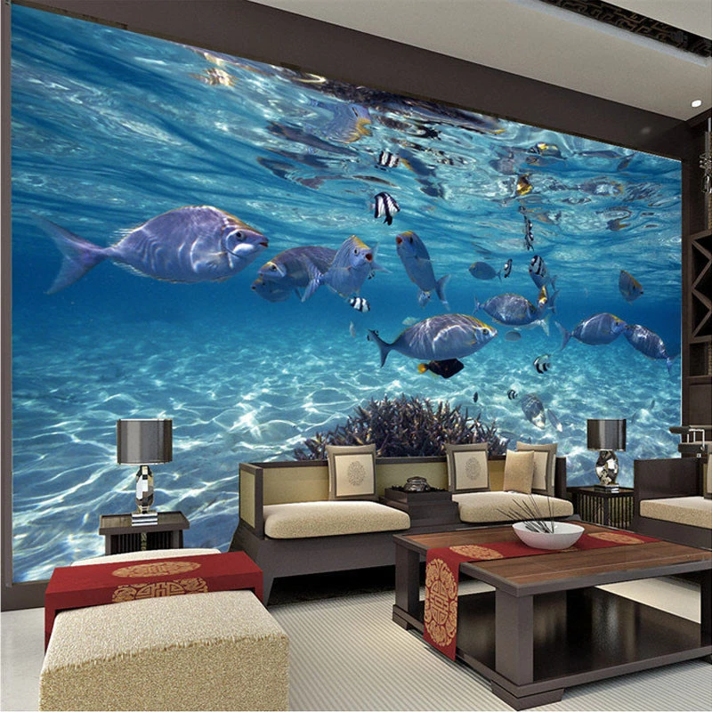 Customized Any Size 3D Stereoscopic Underwater World Ocean Fish Children&#x27;s Bedroom Living Room TV Background 3D Mural Wallpaper