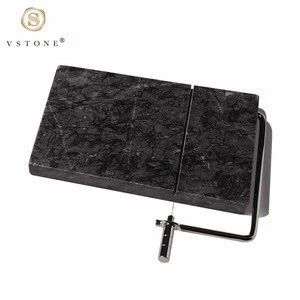 Customized Dark grey Color Natural Marble Cheese Slicer Board with Stainless Steel Wire Cutting board