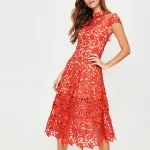 Customized elegant women red lace  midi long wedding dresses