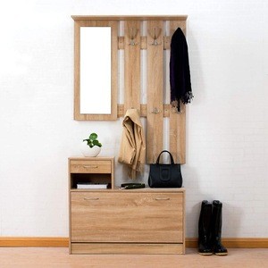 Customized Modern Wooden Coat Stand Shoe Storage Cabinet With Mirror