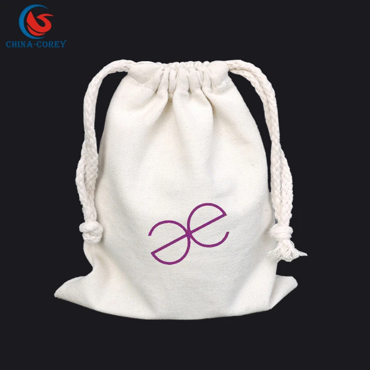 customized trade show draw string raw cotton canvas tote bag