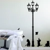 Decorative removable black cat lamp wall sticker