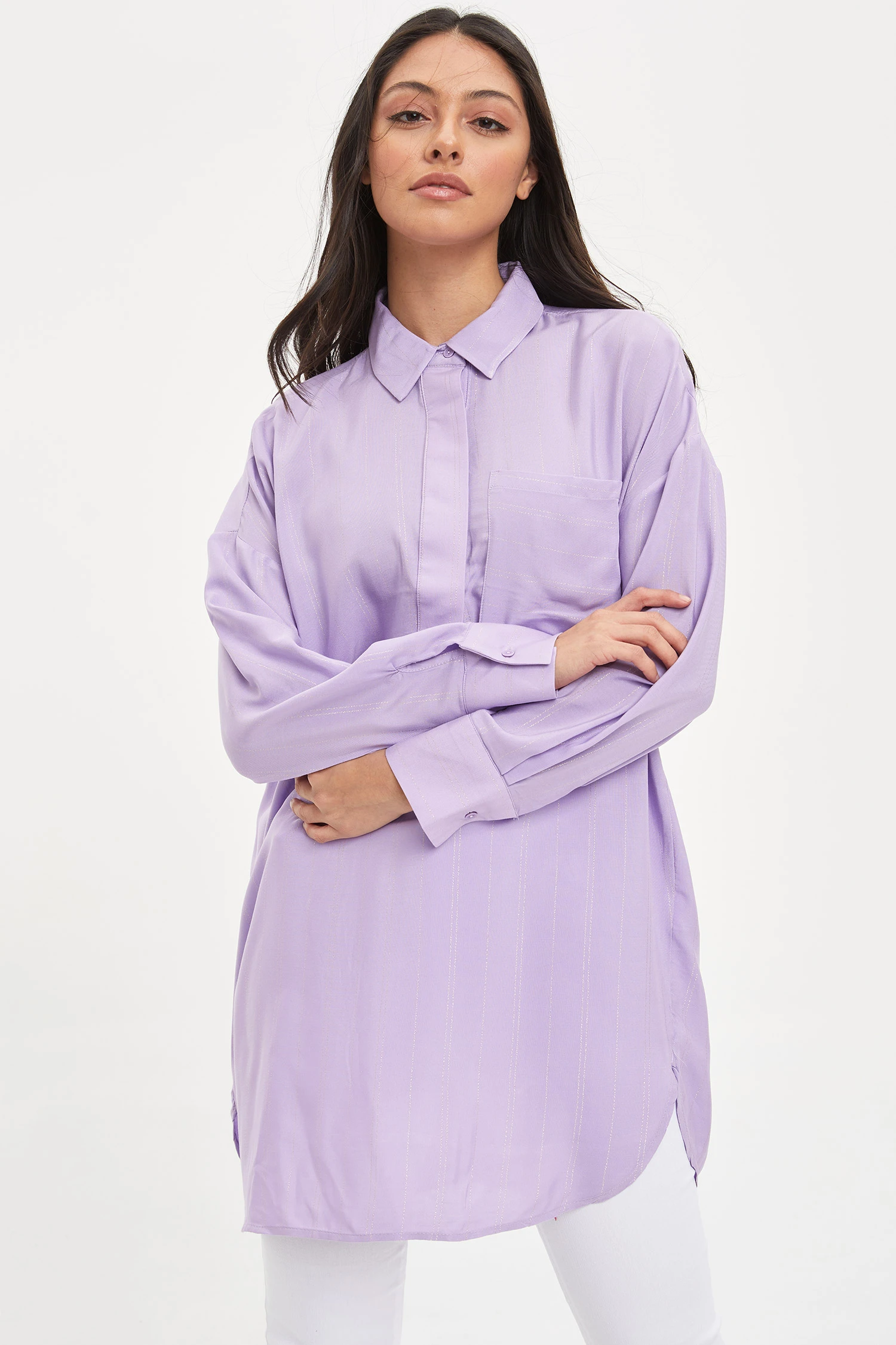 Defacto New Season Apparel Women Casual Tunic Long Sleeve- Lilac