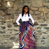 Digital printing plaid high waisted african kitenge pleated maxi long skirt for women