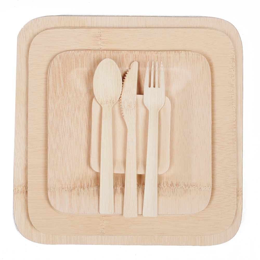 Disposable Eco-friendly Cutlery Bamboo Plate Set