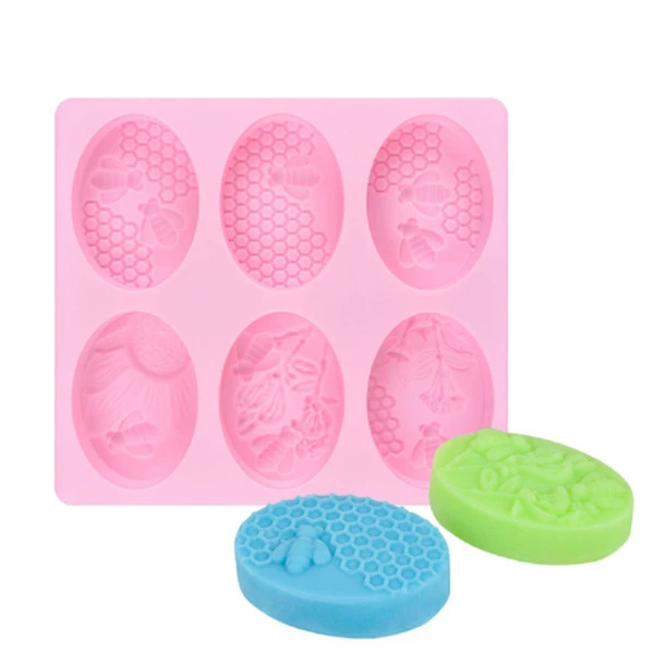 Easy Release Honey Bee Oval Silicone Soap Mold Custom Logo Handmade 3D 6 Forms Soap Moulds